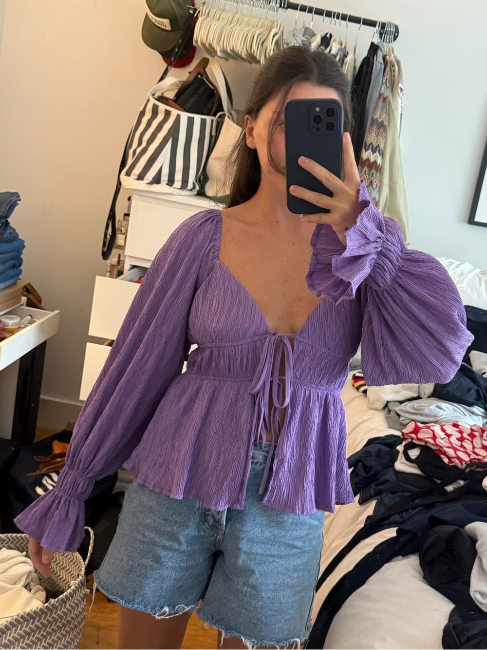 4SI3NNA Long-Sleeve Tie-Front Peasant Top
